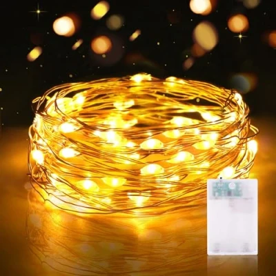 Afbeelding van Vacoulery Lichtsnoer op batterijen, 1 stuk, koperen draadlichtketting 3 meter, 30 leds, werkt waterdichte verlichting voor feest, Kerstmis, bruiloft, decoratie, warmwit