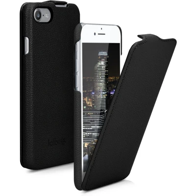 Afbeelding van kalibri flip cover geschikt voor Apple iPhone SE (2022) / (2020) 8 7 ultradunne leren hoes smartphone zwart