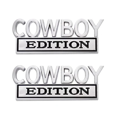 Afbeelding van 2 stuks COWBOY Edition embleem auto badge sticker vervanging voor universele voertuigen auto&#039;s vrachtwagen SUV (zilver zwart)