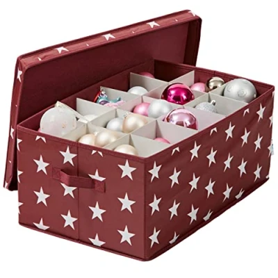 Afbeelding van LOVE IT STORE Opbergdoos voor kerstballen, verpakking versterkt met doos, 30 vakken, rood sterren, 58 x 36 25 cm