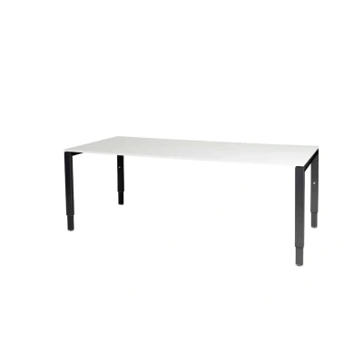 Afbeelding van Domino bureau, hoogte instelbaar (62 85cm) met 200x90cm &#039;zwevend&#039; krijtwit 25mm blad en zwart (RAL9005) N poot frame