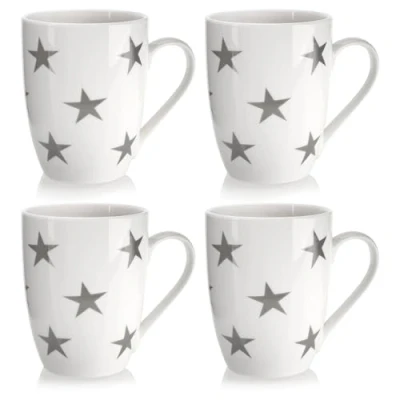 Afbeelding van COM FOUR® 4x keramische koffiekopjes koffiemokken in modern design koffiekan voor koude en warme dranken beker met wit handvat sterren drinkbeker 300 ml (Sterren ml)