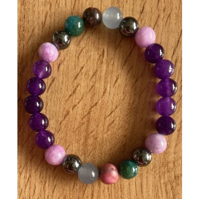 Afbeelding van Edelsteen Armband Healing 8mm 18 cm Apatiet, Rhodoniet, Fluoriet &amp; Zwarte Toermalijn Emotionele Heling Energiezuivering
