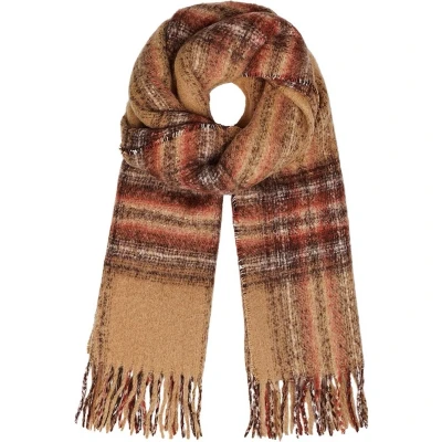 Afbeelding van Camel Bruin Gekleurde Wintersjaal Plaid Dikke Warme Sjaals Gestreepte print Bruine