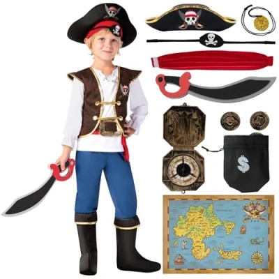 Afbeelding van Spooktacular Creations Jongens piraat kostuum kinderen verkleden rollenspel luxe kostuumset (groot (10 12 jaar))