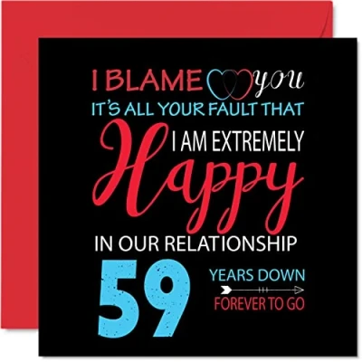 Afbeelding van Grappige 59e verjaardagskaart voor echtgenoot vrouw Your Fault I&#039;m Extremely Happy 59th Wedding Anniversary Card Partner, 145 mm x wenskaarten negenenvijftigste jubilea
