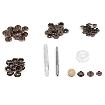 Afbeelding van Akozon 15 sets mm metalen drukknop drukknoopsluiting met gereedschap voor leer handwerk kleding jassen tassen reparatie (brons)