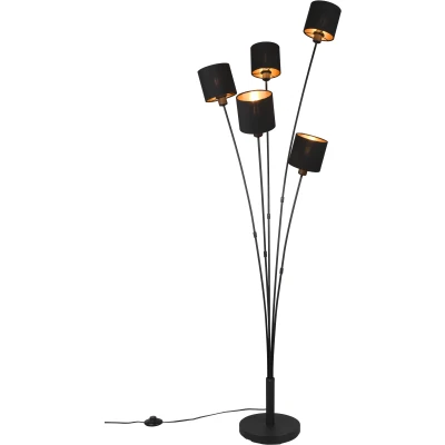 Afbeelding van REALITY TOMMY Vloerlamp zwart excl. 5x E14 H163cm Kapjes goud