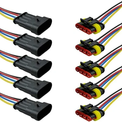 Afbeelding van Mintice 5 x 4 polige kabelconnector, stekker, waterdicht, snelkoppeling, draad, elektrische uitrusting, auto, vrachtwagen