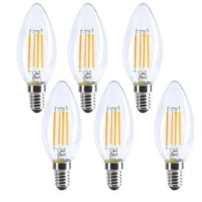 Afbeelding van Etrogo E14 LED lamp Vintage kaars voor Kroonluchters,C35 filament,Warm wit 2700K,4W Vervangen 40 Watt,400LM,Niet dimbaar,6 stuks