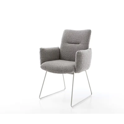 Afbeelding van Gestoffeerde stoel Jova Flex met armleuning slipframe roestvrij staal bouclé zilver grijs pocketveer kern