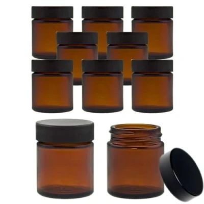 Afbeelding van Viva Haushaltswaren Gabriele Hesse e.K. 10 kleine glazen potjes/zalfpotjes/crèmepot van bruin glas 30 ml incl. etiketten