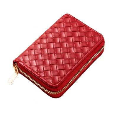 Afbeelding van RFID Pasjeshouder Voor 12 Pasjes I Creditcardhouder Met Geldvak Houder Wallet Portemonnee Anti Skim Gevlochten PU Leer Rood