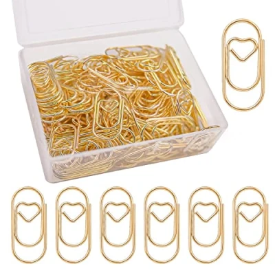 Afbeelding van luckaide paperclips hart goud 130 stuks set met transparante doos kleine paperclip ovaal motief voor kantoor, klaslokaal, papierklem