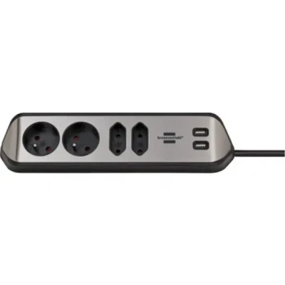 Afbeelding van Brennenstuhl BrennenstuhlEstilo Corner Socket Strip With Usb Charging Function 4 Way 2X Earthed &amp; Euro Silver/Black *Be* 1153594410