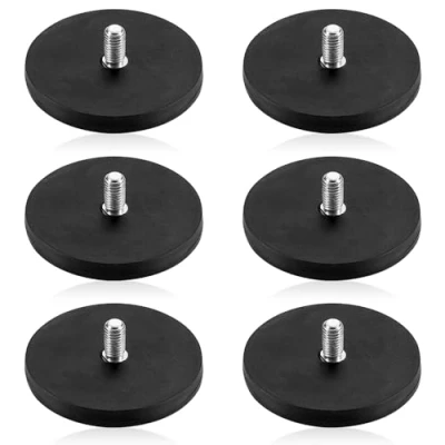 Afbeelding van mizikuu Neodymium magneten, met rubber, 6 stuks, hechtkracht, magneetsystemen rubberen mantel, Ø 43 mm, M6 buitendraadbouten, hechtkracht tot 20 kg, extra sterke magneten voor schroeven, ogen