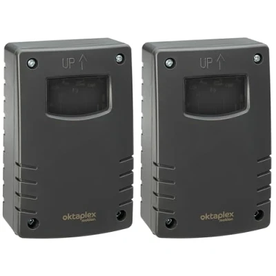 Afbeelding van Oktaplex Bela Set van 2 schemerschakelaars voor buiten met uitschakeltimer IP65 230V antraciet instelbare schemeringssensor