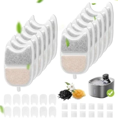 Afbeelding van Kattenfonteinfilter, 12 stuks, stuks filters, kattenfontein en 24 schuimstoffilters, vervangingsfilters met hars actieve kool voor 4 liter kattenfontein, draadloos bewegingsmelder