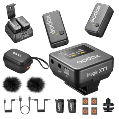 Afbeelding van GODOX Magic XT1 draadloze lavaliermicrofoon, microfoon voor camera (2 TX + 1 RX oplaadcase), mini met ruisonderdrukking, 16H batterij, touchscreen 200 m,