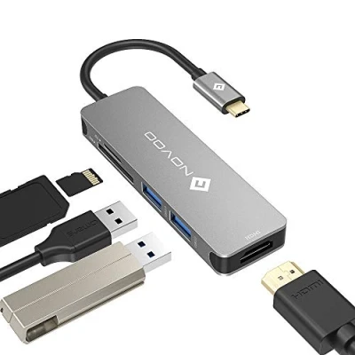 Afbeelding van NOVOO USB C hub (5 in 1) aluminium met HDMI 4 K adapter, 3.0 aansluitingen, 1 SD en microSD kaartlezer voor MacBook Pro 2015/2016/2017, 12 inch, Chromebook meer Type apparaten