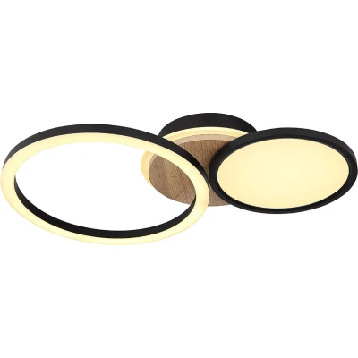 Afbeelding van Globo LED plafondlamp Sid met hout, 3 lamps