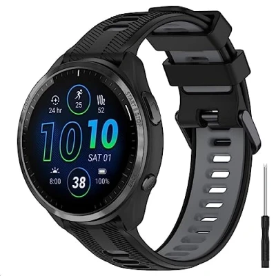 Afbeelding van GIOPUEY band compatibel met Garmin Forerunner 965/955/945/745, zachte TPU horlogeband, vervanging van de [kleurstiksels ontwerp] zwart/grijs