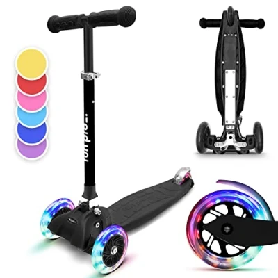 Afbeelding van Fun Pro One Deluxe Kinderscooter Step Kickboard 3 6 Jaar Zwaartekrachtstuur Led Wielen Met Dynamo Tot 50 Kg Lichaamsgewicht Ca. 130 Cm Lichaamslengte Inklapbaar In Hoogte Verstelbaar Stuur Zwart