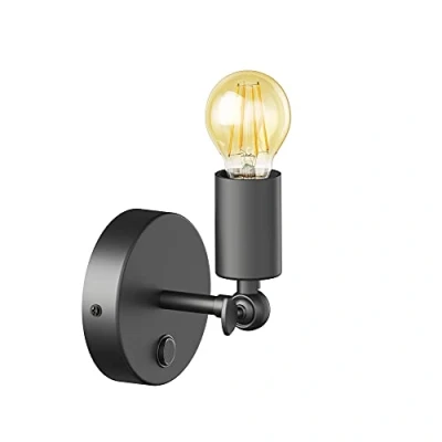 Afbeelding van ledscom.de Vintage E27 wandlamp FETRO schakelaar, zwart, draaibaar + LED lamp goud max. 778lm, 3 staps dimmer, extra warm wit