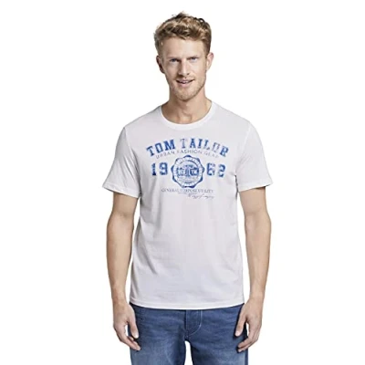 Afbeelding van TOM TAILOR Mannen T shirt met logoprint 1008637, 20000 White, XL