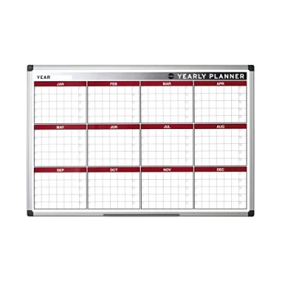 Afbeelding van Bi Office Jaarplanner met 12 maanden, magnetisch, aluminium frame, 90 x 60 cm