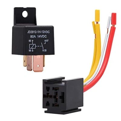 Afbeelding van EHDIS relais 12V 80A SPST 4 pins auto met stopcontact, 80 apm polig motorrelais draden, schakelrelais
