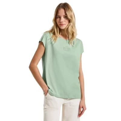 Afbeelding van Street One Basic damesshirt met tekst, Soft Jade Green, 40