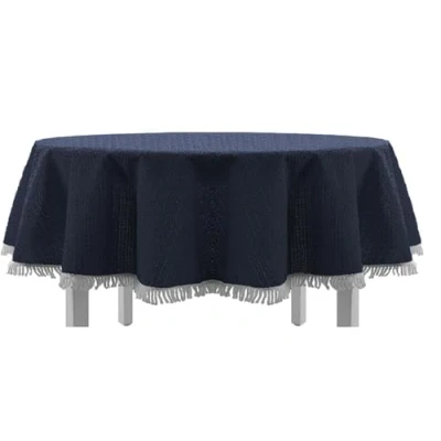 Afbeelding van Exclusiv heimtextil Classic tafelkleed met franjes, voor tuintafel, rond/ovaal/rechthoekig, 140 x 180 cm, ovaal, blauw