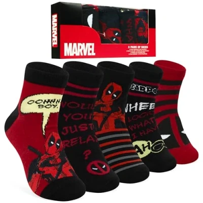 Afbeelding van Marvel Heren enkelsokken, zachte en ademende sokken, 5 stuks, cadeau voor hem, Zwart/Rood Deadpool, 6.5 10.5 UK