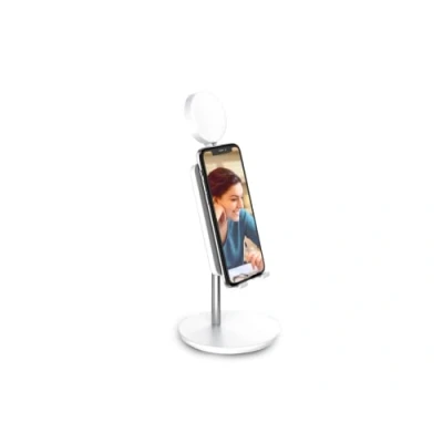 Afbeelding van DigiPower Shine Smartphone houder 3&quot; LED light Videocalls Smartphone/ Tablet Multi hoek TikTok, YouTube Lila/ Wit