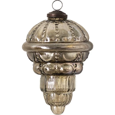 Afbeelding van Clayre &amp; Eef Kerstbal Ø 8 cm Bruin Zilverkleurig Glas Kerstdecoratie