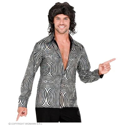 Afbeelding van Widmann Jaren 80 &amp; 90 Kostuum 70s Verblindend Schitterend Disco Shirt Zilver Man Large / XL Carnavalskleding Verkleedkleding
