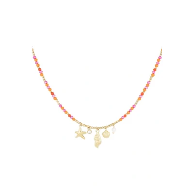 Afbeelding van Ketting schelp summer bead Goudkleur Roze &amp; Oranje