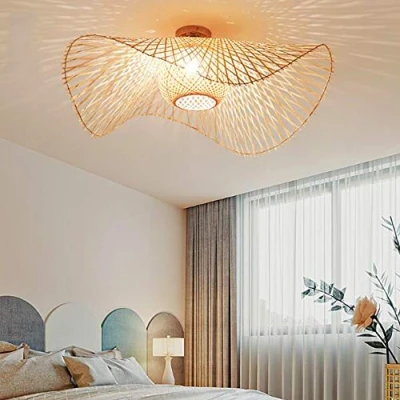 Afbeelding van Natuurlijke Bamboe Rotan Plafondlamp Retro E27 Vintage Handgeweven Lampenkap Eetkamer Slaapkamer Woonkamer Plafondverlichting Keuken Teahouse Kroonluchter Kantoor Plafondlamp,100cm