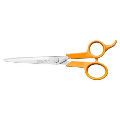 Afbeelding van Fiskars Classic haarschaar, Met vingersteun, Rechts en linkshandig, Totale lengte: 17 cm, Verbeterde ergonomische handgreep, Roestvrij stalen/kunststof handgrepen, Oranje, 1075062
