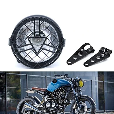 Afbeelding van evomosa Universele koplamp voor motorfiets, 15 cm, halogeenkoplamp met lampenkapafdekking, retro Cafe Racer Bobber Chopper CG125 GN125 (wit)