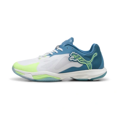 Afbeelding van Puma Vantage Nitro Handbalschoenen, Heren, Maat: 42.5, White/blue horizon/fizzy apple Textiel/ synthetisch