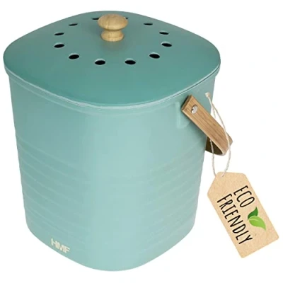 Afbeelding van HMF Duurzame bio afvalemmer keuken, geurdichte compostemmer met deksel, 6 liter, groen