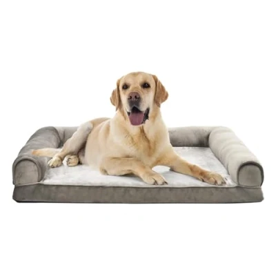 Afbeelding van Amazon Basics Hondenbed, groot, U vorm, XL, sofa, van schuimrubber, met afneembare, wasbare hoes, 112 x 89 20 cm (l b h), bruin