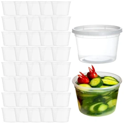 Afbeelding van YOYEAH 44 Sets, 8, 16, 32 oz deli Container, kunststof containers met deksel, cups &amp; plastic BPA vrij, herbruikbaar, lekdicht (40 Sets 16 oz)