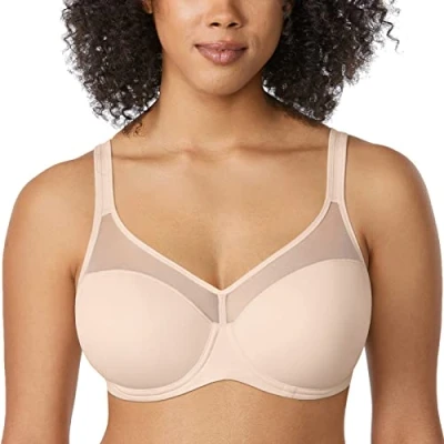 Afbeelding van DELIMIRA Dames T shirt BH met beugel Volledige cups Naadloze beha Grote maten Gewatteerd Beige 85F