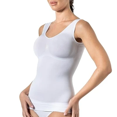 Afbeelding van Risalti Damesonderhemd met brede schouders, vormende en tanktop voor dames, ondergoed van zachte microvezel, naadloos, ademend, damesondergoed, shapewear Made in Italy, Zwart, XL/XXL