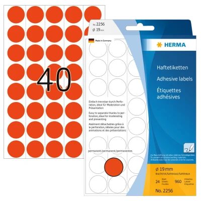 Afbeelding van Etiket HERMA 2256 rond 19mm fluor rood 960stuks