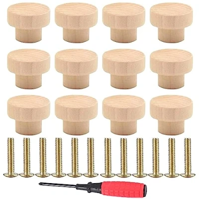 Afbeelding van 12 Stuks Meubelknoppen Hout En 1pc Kruiskopschroevendraaier, Houten Ladegreep, Meubelknoppen, Knoppen voor Kasten, Kastknoppen met Schroeven Laden Deuren