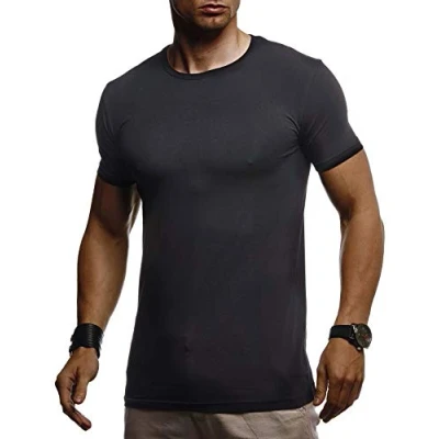 Afbeelding van Leif Nelson T shirt voor heren, zomer, ronde hals, katoen, regular fit, kraag, casual basic mannen, korte mouwen, zwart, L